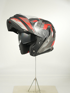 Шлем модуляр HETOSHI FF935 Shogun цв.Черно-серо-красный  Матовый  р.M