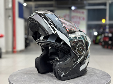 Шлем модуляр HETOSHI XD1-254 цв. Черный с белыми и серыми вставками р. XXL